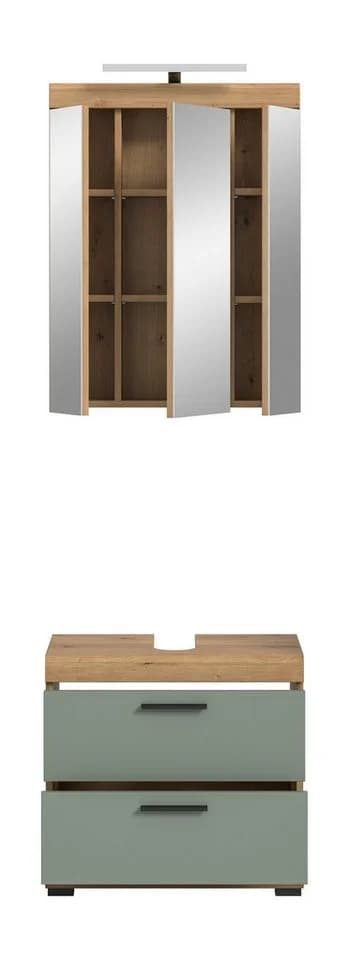 furnling Badmöbel-Set Scott mit Beleuchtung Salbei/Eiche - Bild 4