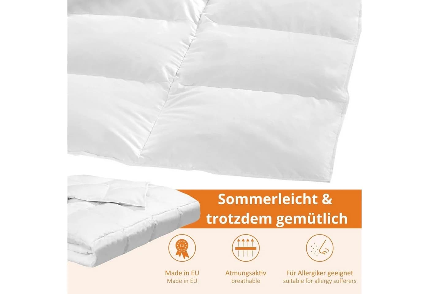 sleepling Daunenbettdecke Sommer 100% Baumwolle Weiß