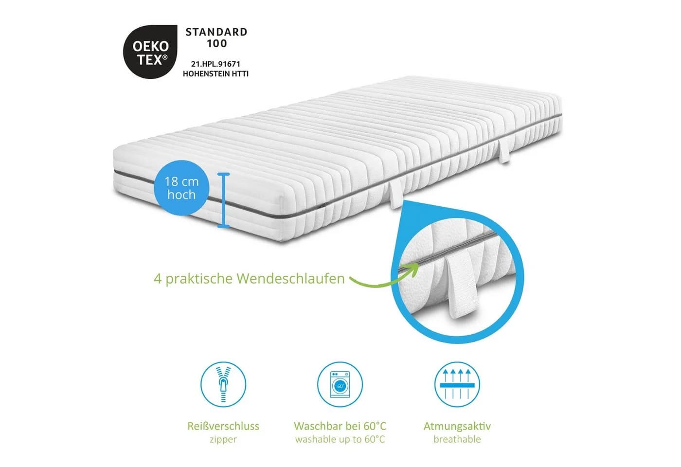 Kaltschaummatratze Vital Protect, 18 cm hoch, 7 Liegezonen, 3 Härtegrade - Bild 4