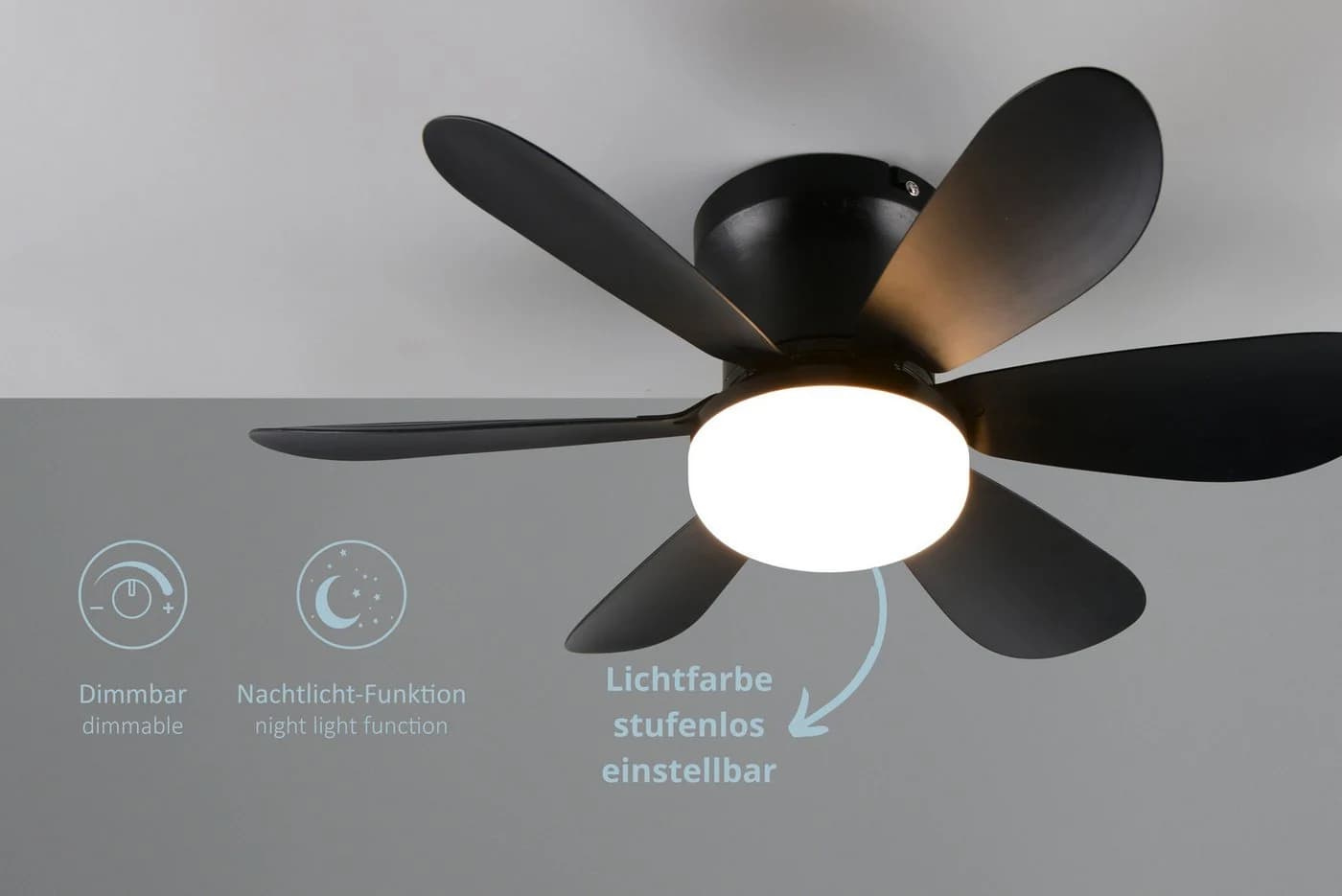 lightling LED Deckenleuchte Lunar mit Ventilator Schwarz Matt - Bild 3