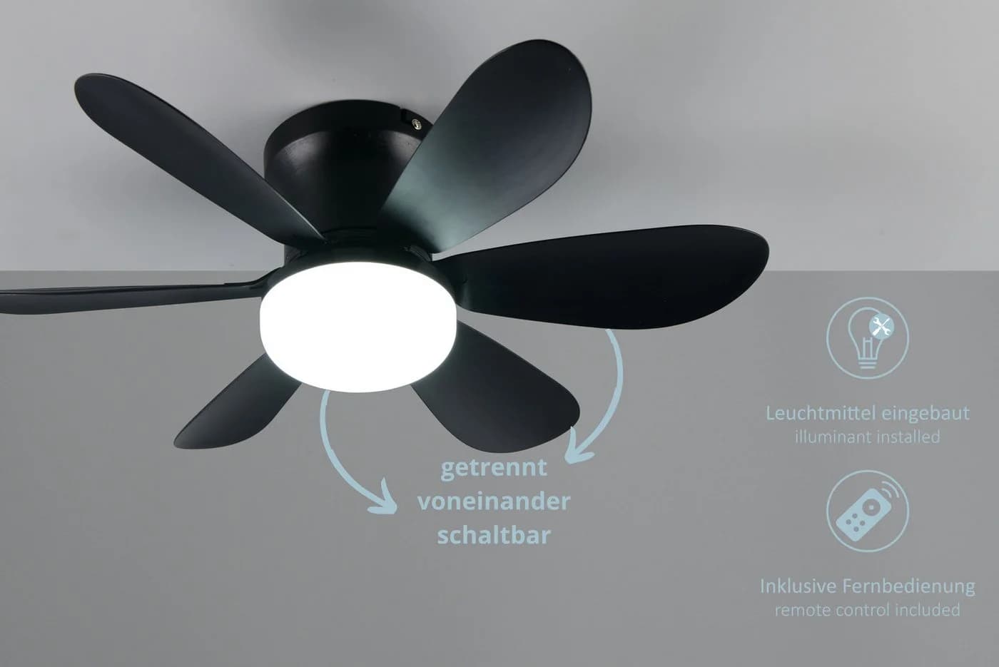 lightling LED Deckenleuchte Lunar mit Ventilator Schwarz Matt - Bild 4