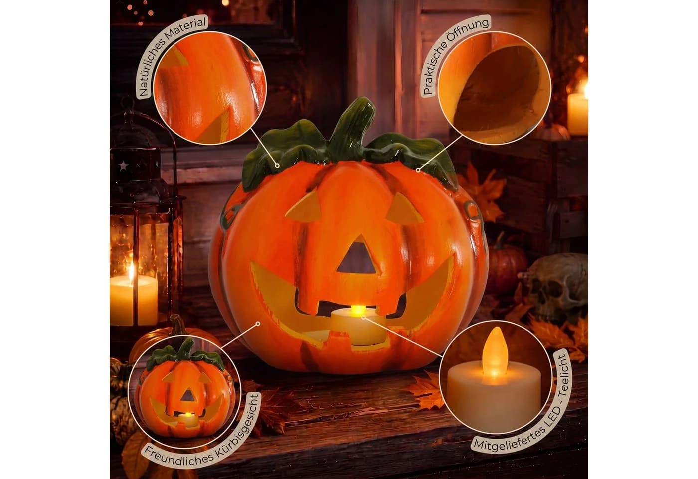 matches21 HOME & HOBBY Kürbis-Laterne Orange mit LED-Teelicht - Bild 5