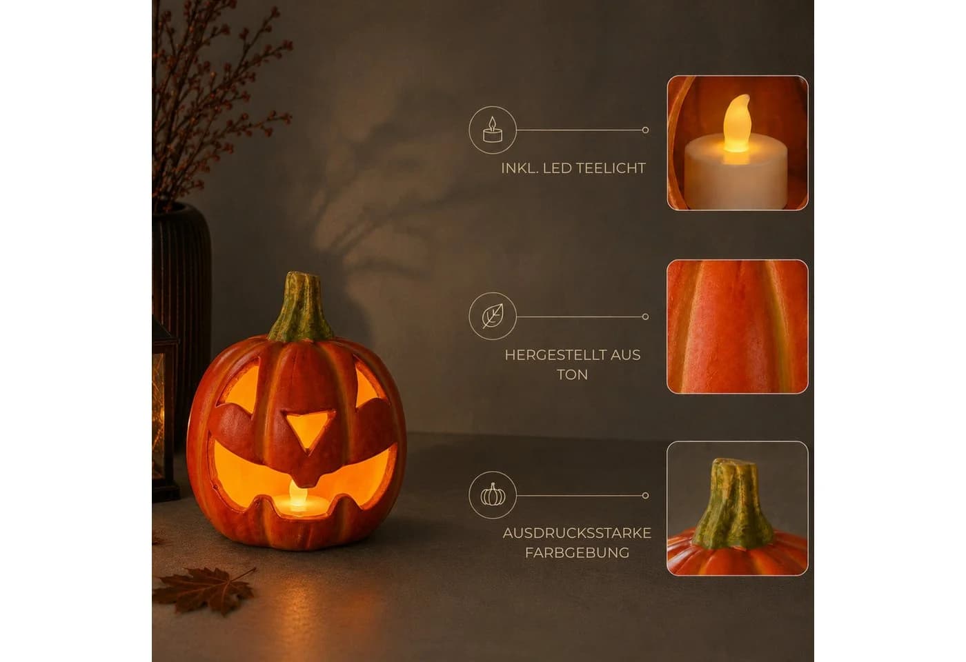 matches21 HOME & HOBBY Kürbis-Laterne LED Halloween-Deko Windlicht - Bild 3