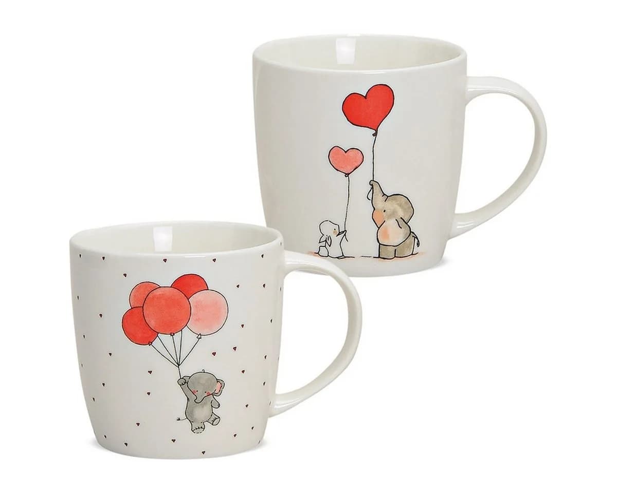 matches21 HOME & HOBBY 2er Set Kindertassen Porzellan bunt Elefant Hase