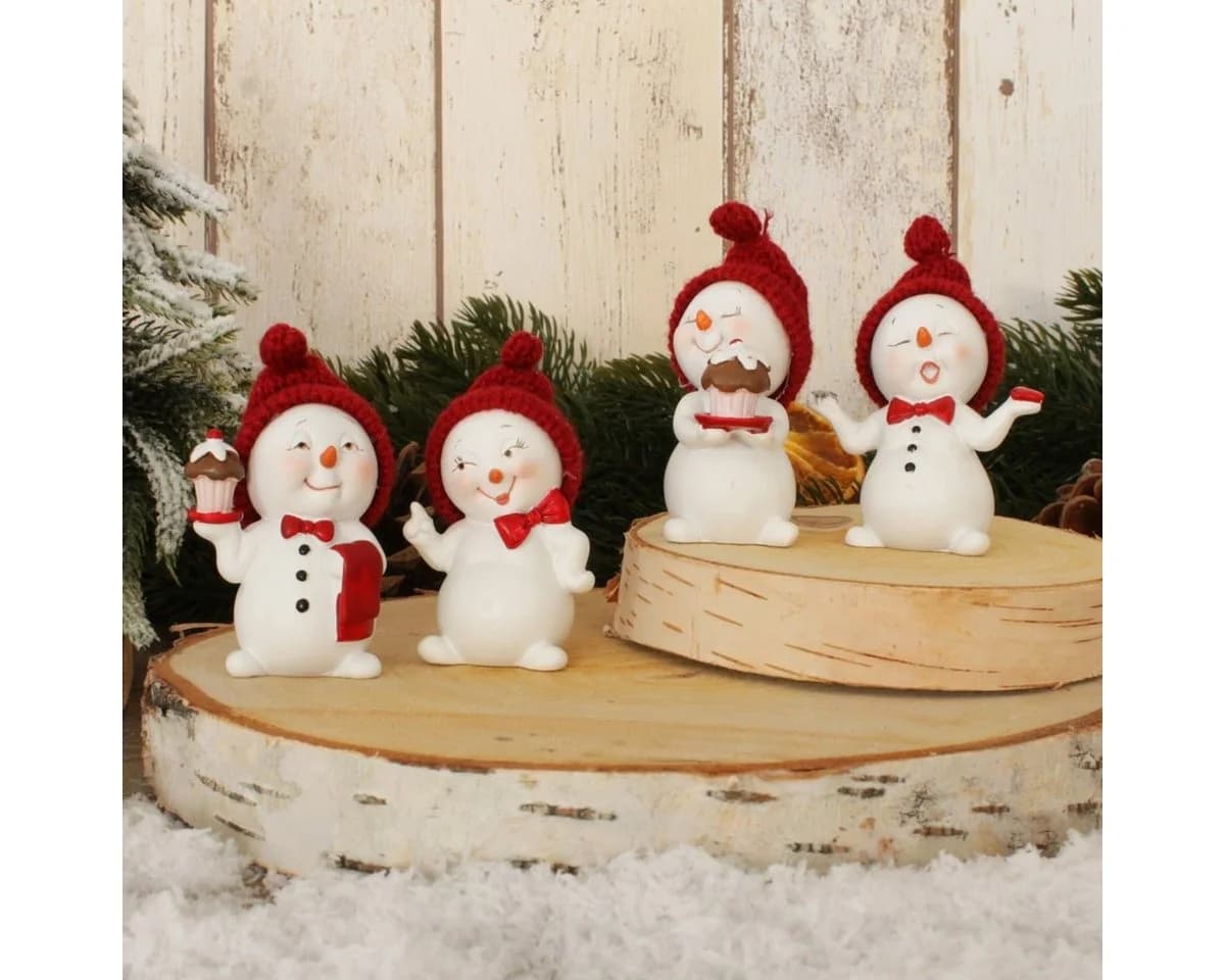 matches21 HOME & HOBBY Dekofigur Schneemann rote Mützen 4er Set 7 cm