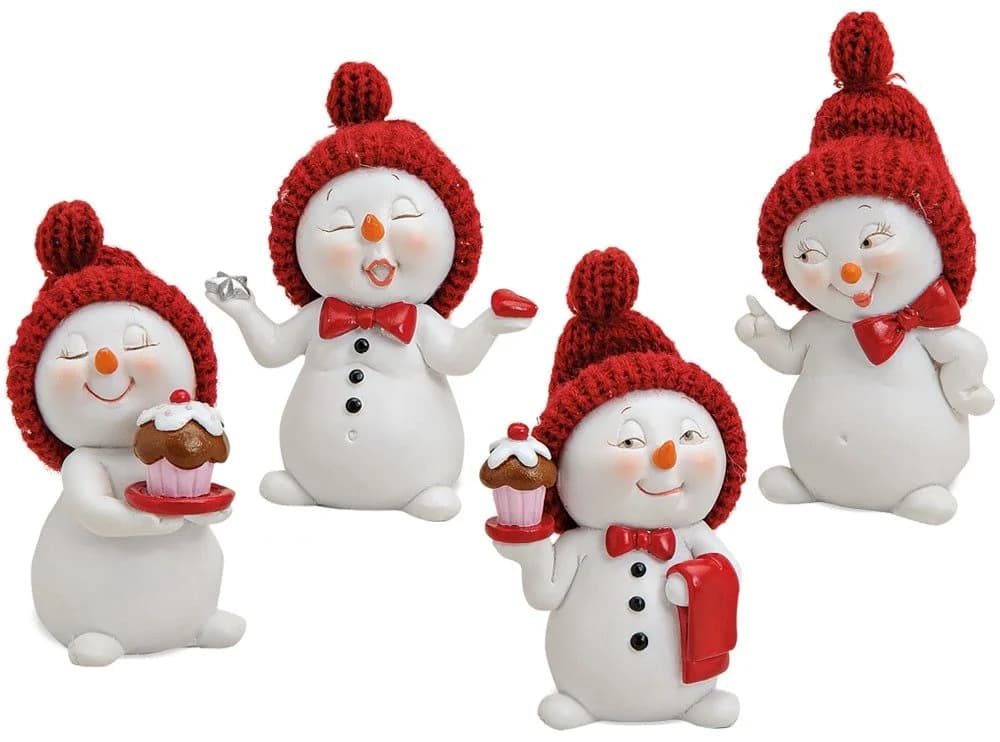 matches21 HOME & HOBBY Dekofigur Schneemann rote Mützen 4er Set 7 cm - Bild 2