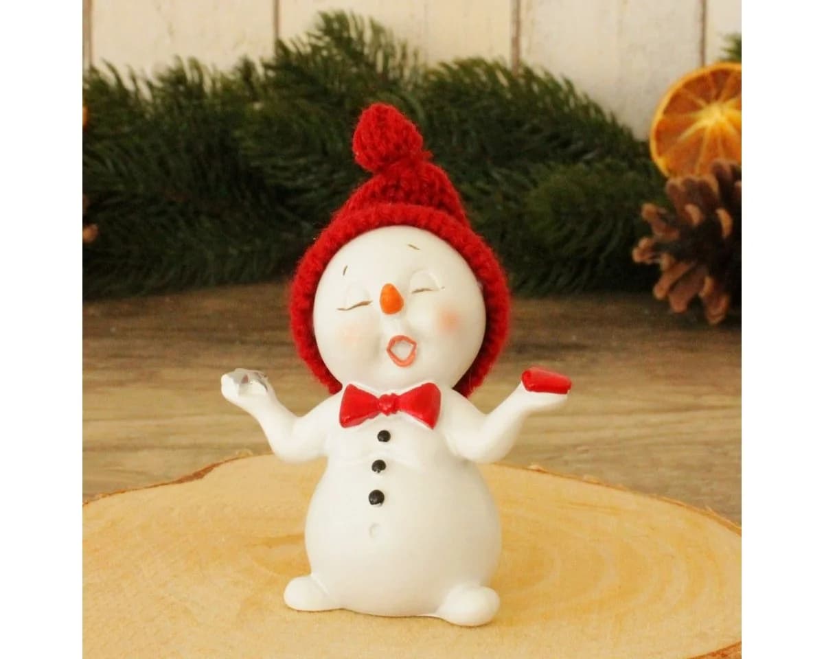 matches21 HOME & HOBBY Dekofigur Schneemann rote Mützen 4er Set 7 cm - Bild 4