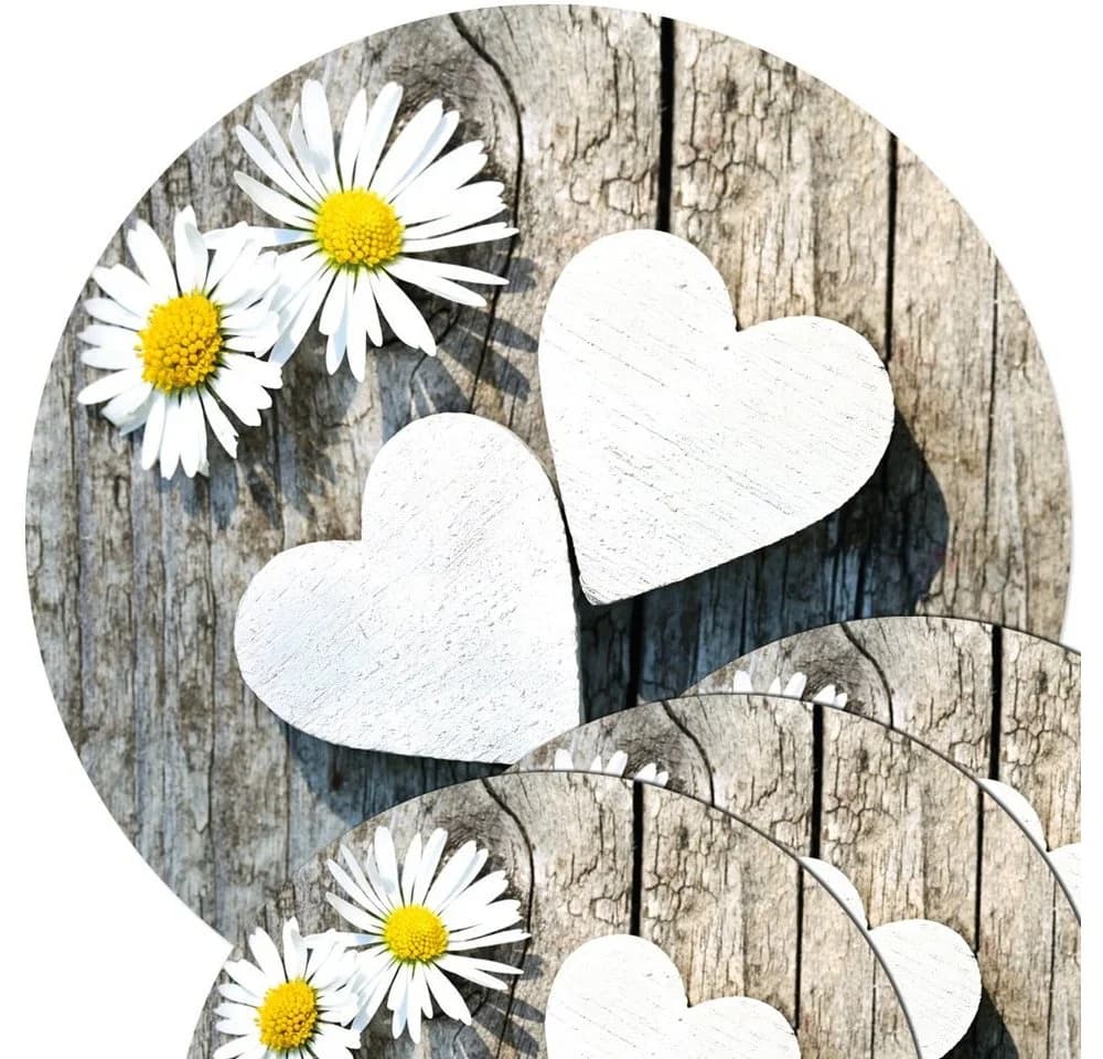 matches21 HOME & HOBBY Platzset Abwaschbare Tischsets 4er Set Gänseblümchen Blumen rund - Bild 2