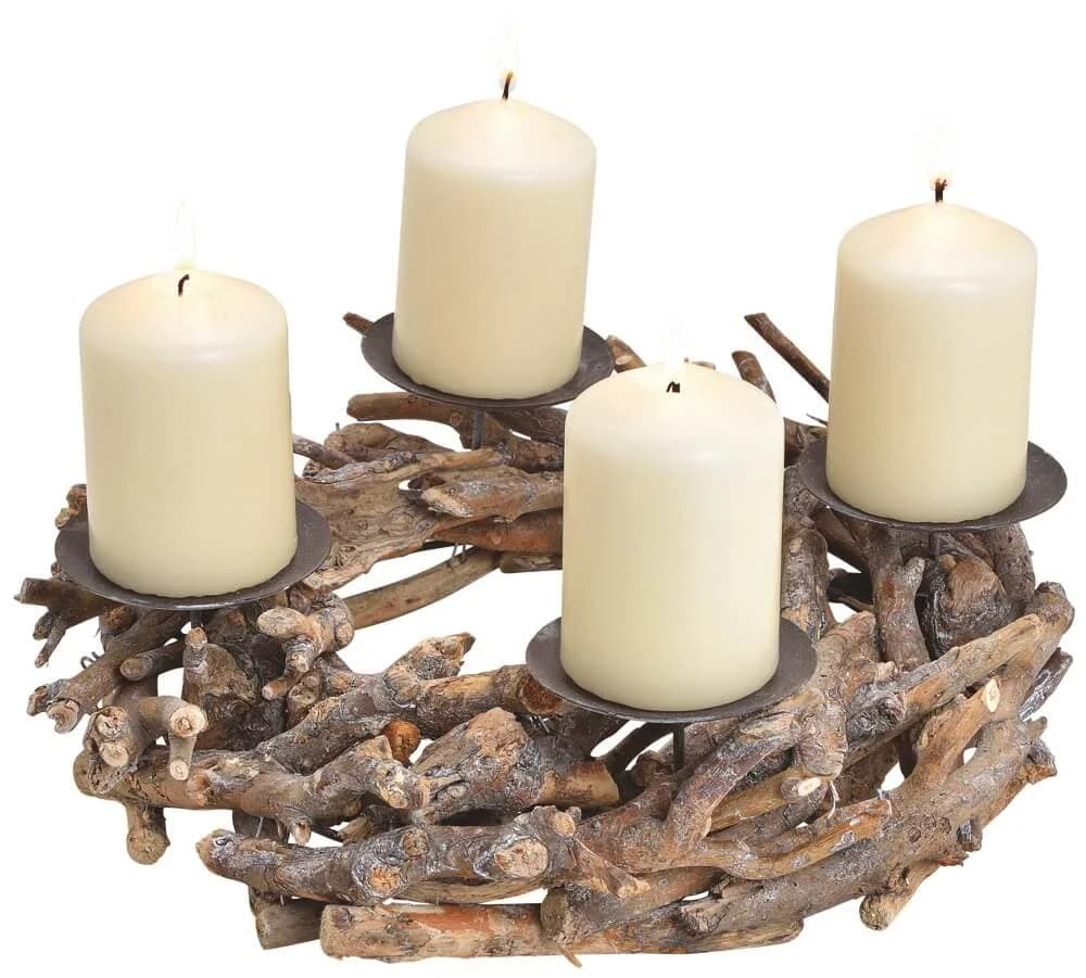 matches21 HOME & HOBBY Adventskranz Treibholz Rund Braun mit 4 Kerzenhaltern