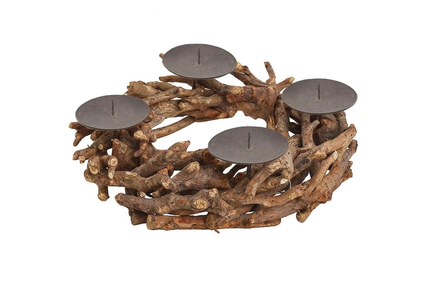 matches21 HOME & HOBBY Adventskranz Treibholz Rund Braun mit 4 Kerzenhaltern - Bild 2