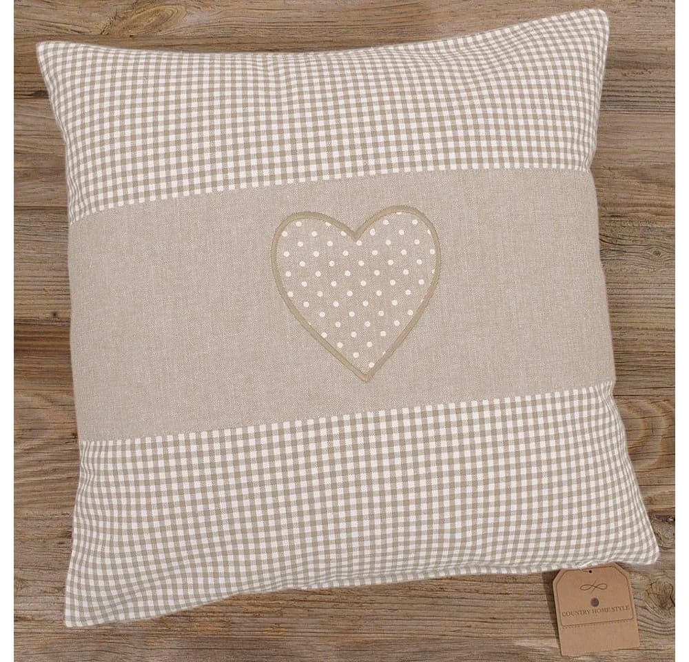 matches21 HOME & HOBBY Kissenbezug 40x40 cm Herz beige weiß Baumwolle - Bild 2