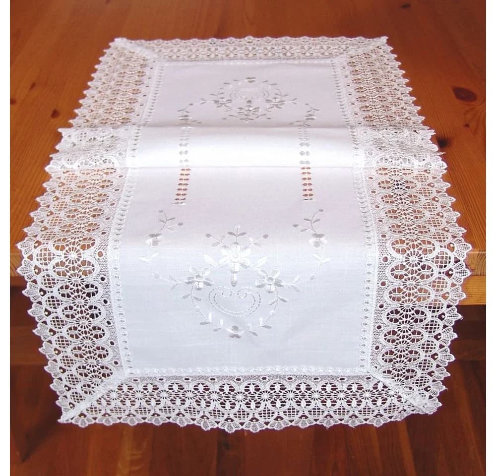 matches21 HOME & HOBBY Tischläufer CORA Weiß Spitze & Stickerei Landhausstil - Bild 2
