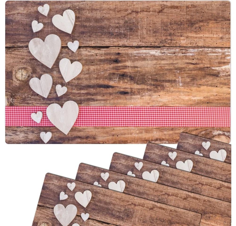 matches21 HOME & HOBBY Platzset Abwaschbare Tischsets 6er Set Landhaus-Stil Herzen - Bild 2