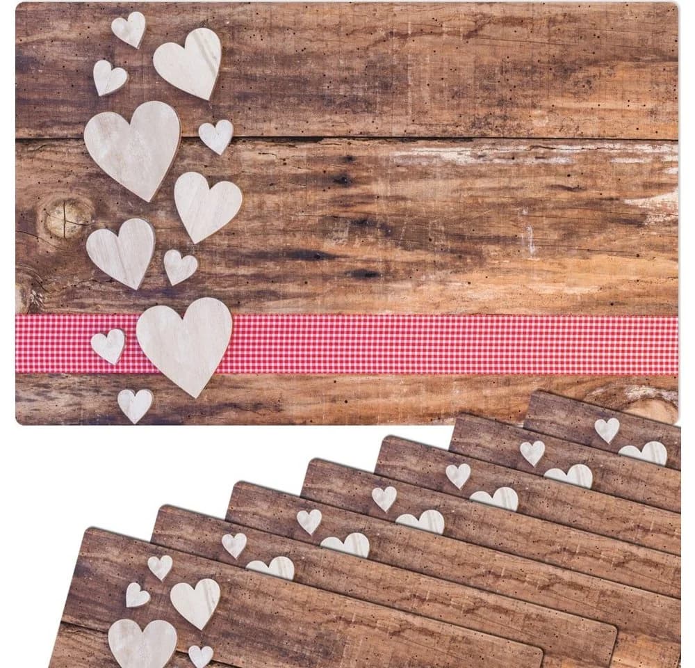 matches21 HOME & HOBBY Platzset 8er Set Landhaus-Stil Herzen Rot/Weiß Kunststoff - Bild 2
