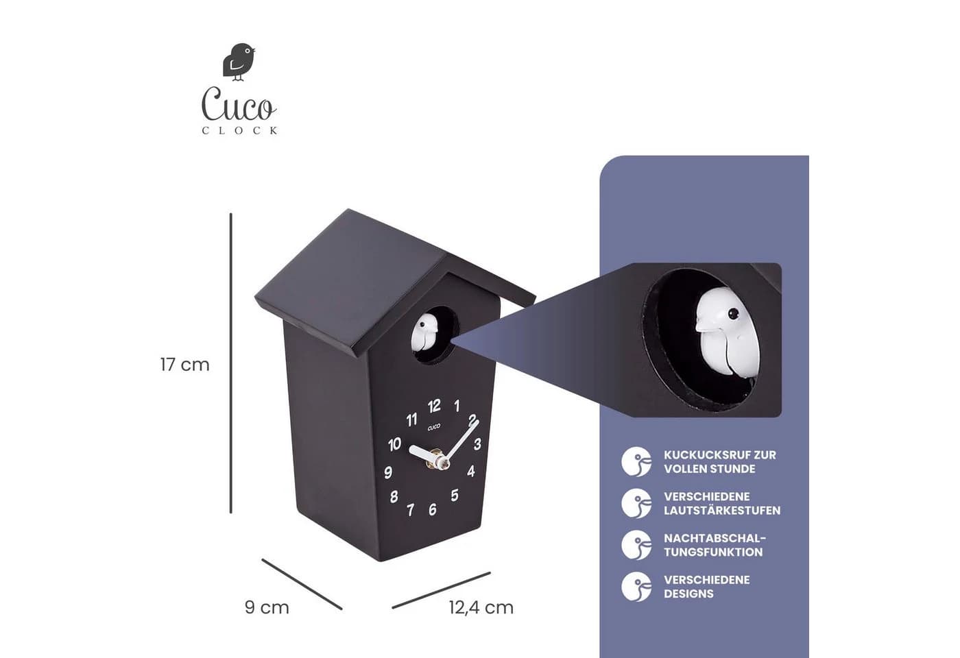 Cuco Clock Mini Kuckucksuhr HOCHHAUS Schwarz Modern
