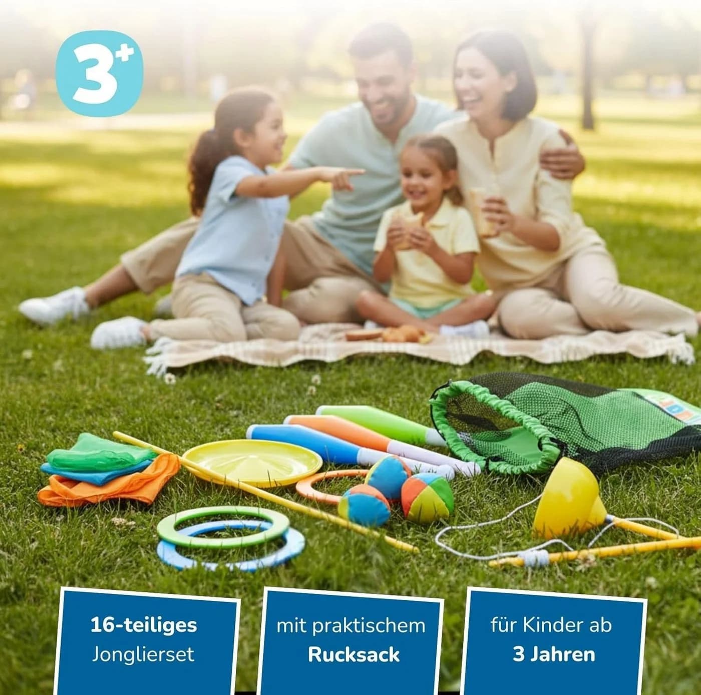 alldoro Jonglier-Set 16-tlg. Jonglierbälle, Diabolo, Tücher, Ringe, Keulen, Jonglierteller - Bild 2
