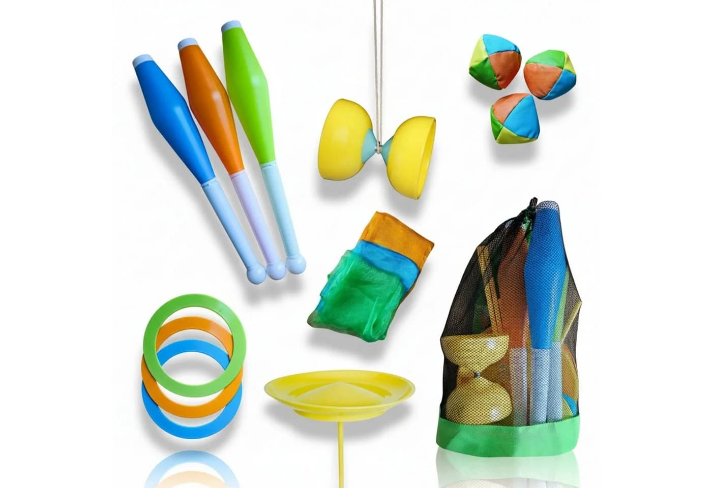 alldoro Jonglier-Set 16-tlg. Jonglierbälle, Diabolo, Tücher, Ringe, Keulen, Jonglierteller - Bild 4