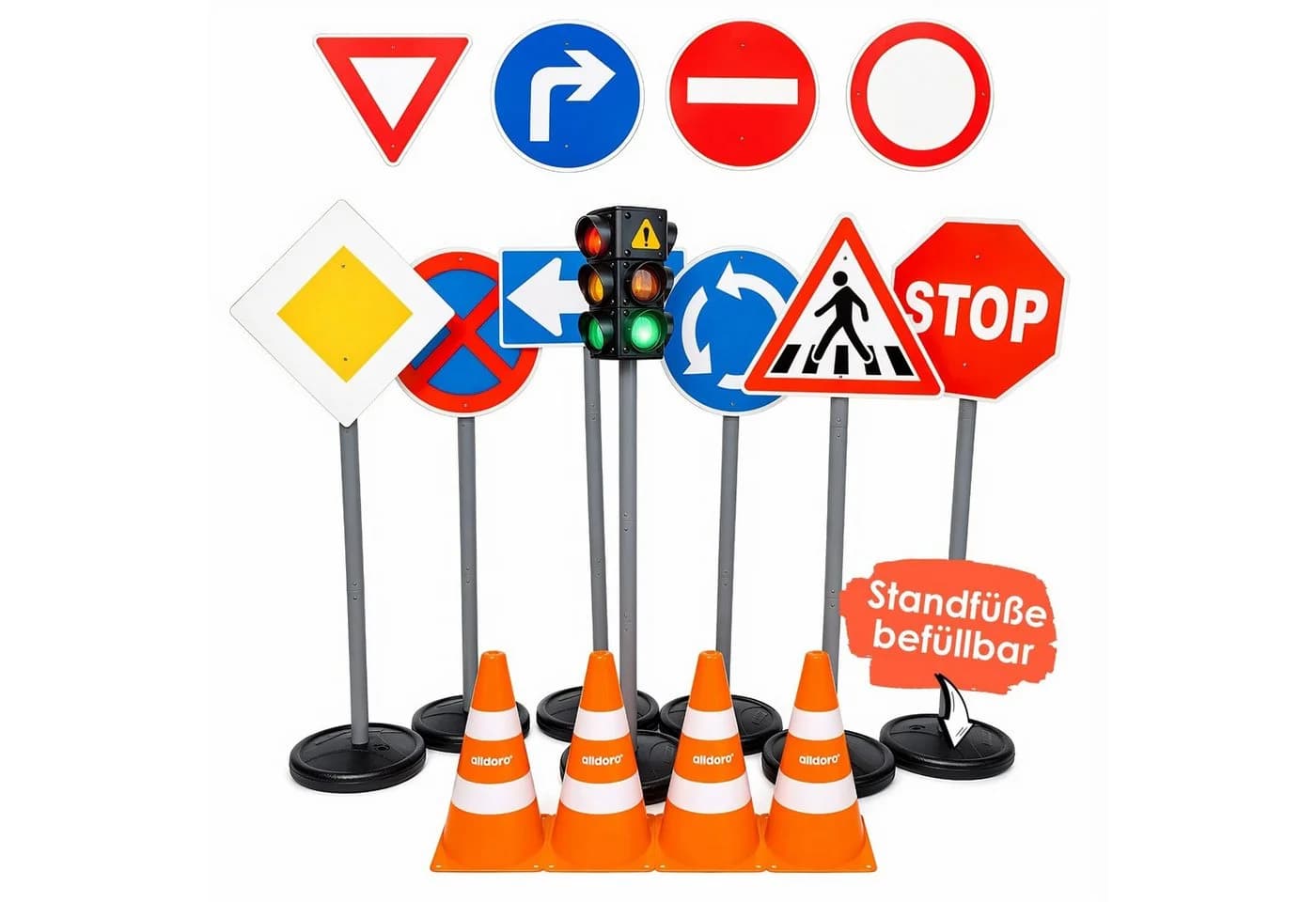 alldoro XXL Verkehrsset mit Ampel, 10 Schildern & 4 Pylonen - Bild 2