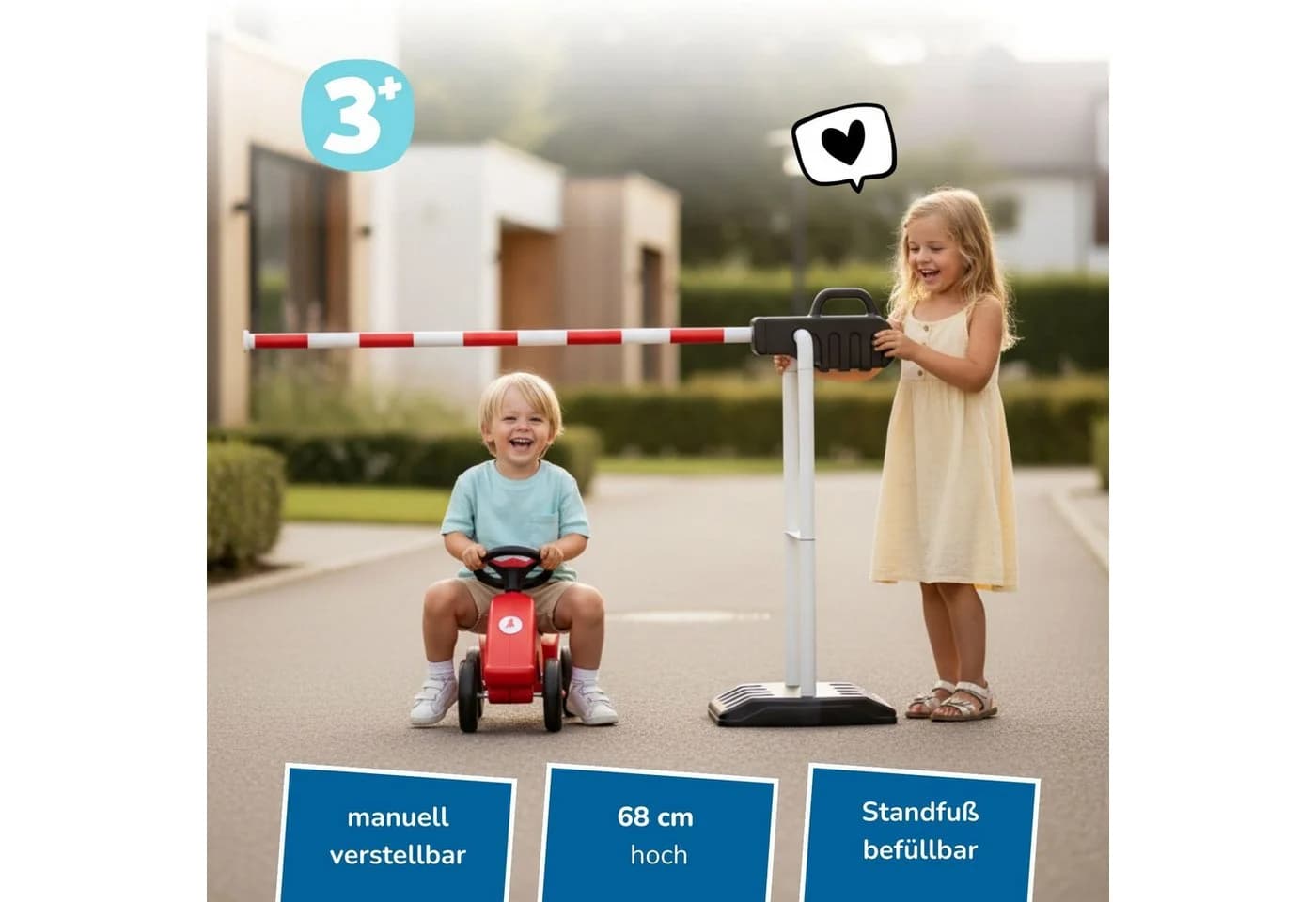 alldoro Spiel-Verkehrsschranke Bunt mit Befüllbarem Standfuß