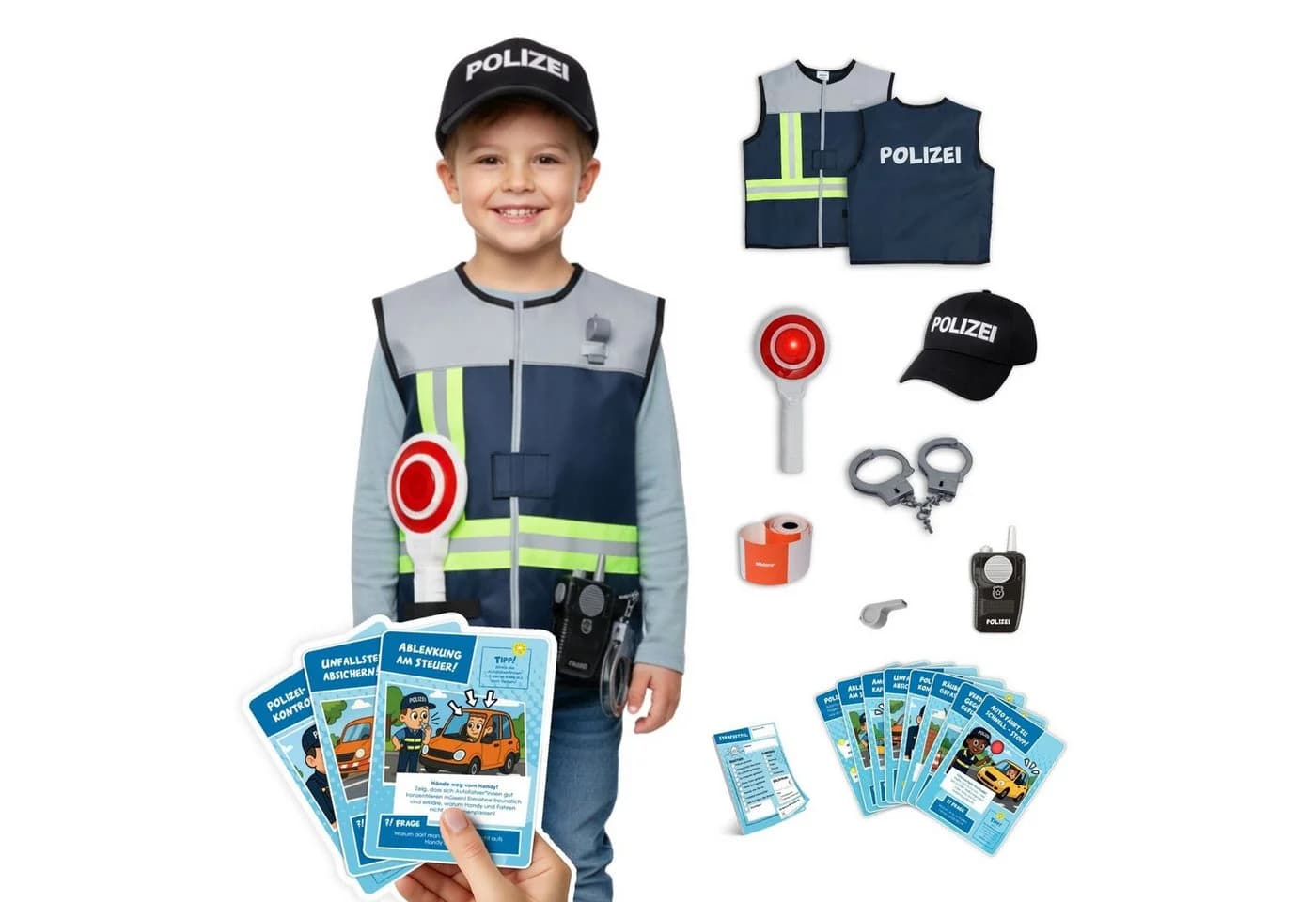 alldoro Polizei-Rollenspielset 9-teilig mit Weste, Cap & Lernkarten - Bild 2