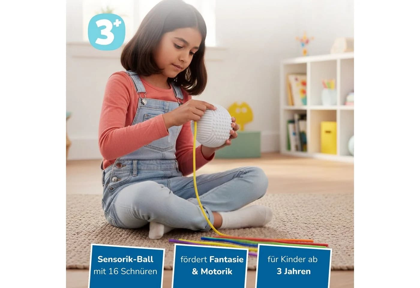 alldoro Fidget Sensorik-Ball mit 16 bunten Silikonschnüren