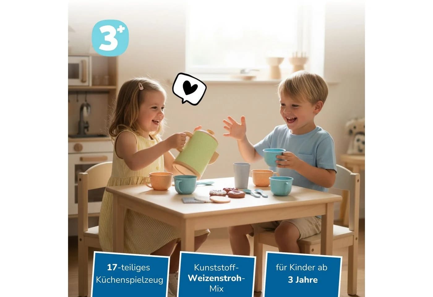 alldoro Spielgeschirr Kaffeeservice 17-tlg. Bunt Kunststoff-Weizenstroh