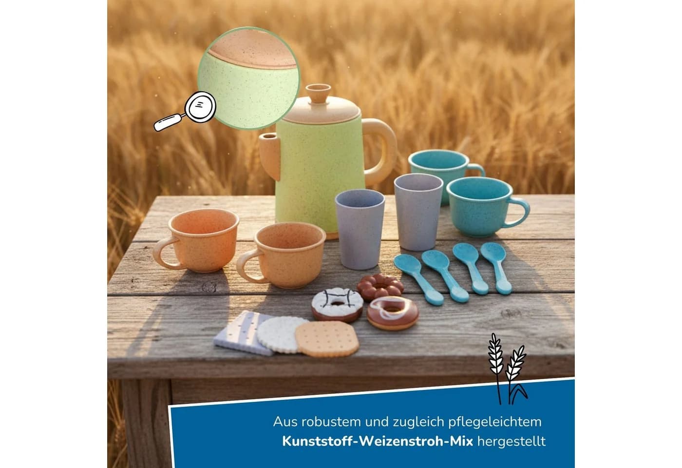 alldoro Spielgeschirr Kaffeeservice 17-tlg. Bunt Kunststoff-Weizenstroh - Bild 5