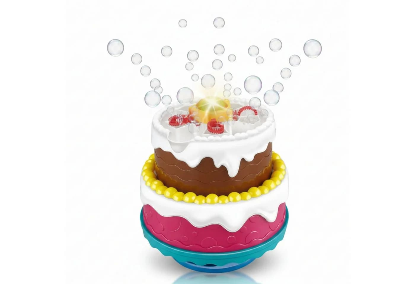 alldoro Seifenblasenmaschine Torte mit LED-Licht & Happy Birthday Lied, Bunte Seifenblasenkanone für Geburtstag, Hochzeit & Party - Bild 2
