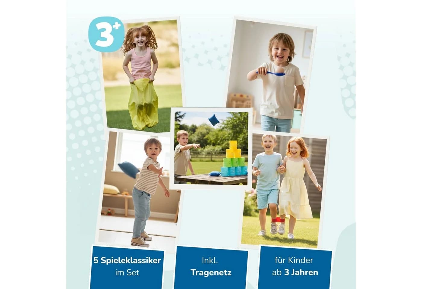 alldoro Spiel XL Kinderparty-Set 31 Teile Bunt Dosenwerfen Sackhüpfen