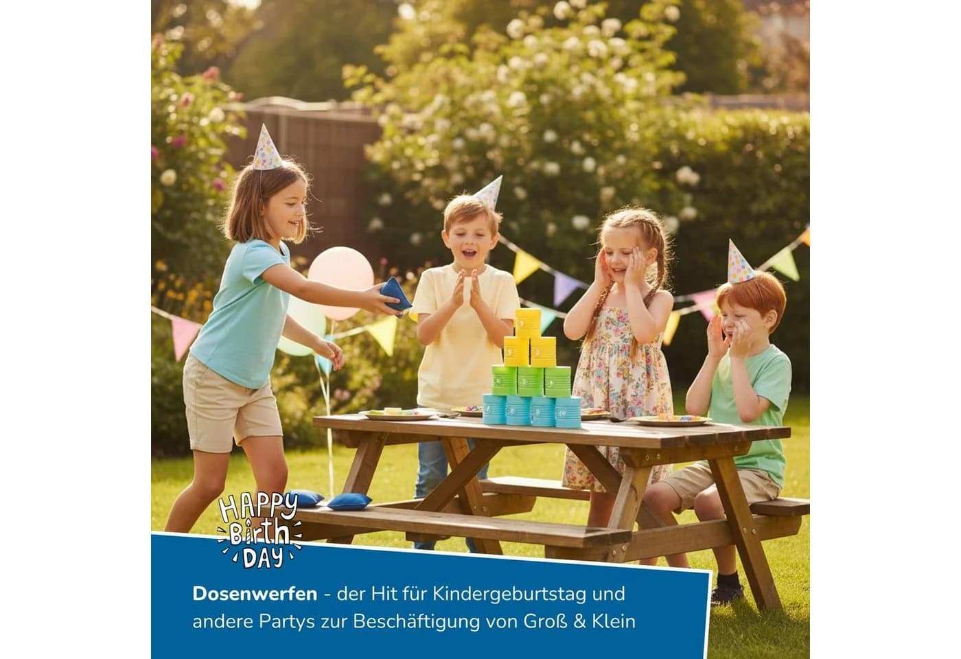 alldoro Spiel XL Kinderparty-Set 31 Teile Bunt Dosenwerfen Sackhüpfen - Bild 3