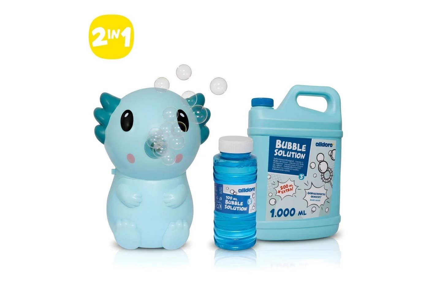 alldoro Seifenblasenmaschine 2in1 mit 1,2L Kanister & Axolotl Design - Bild 2