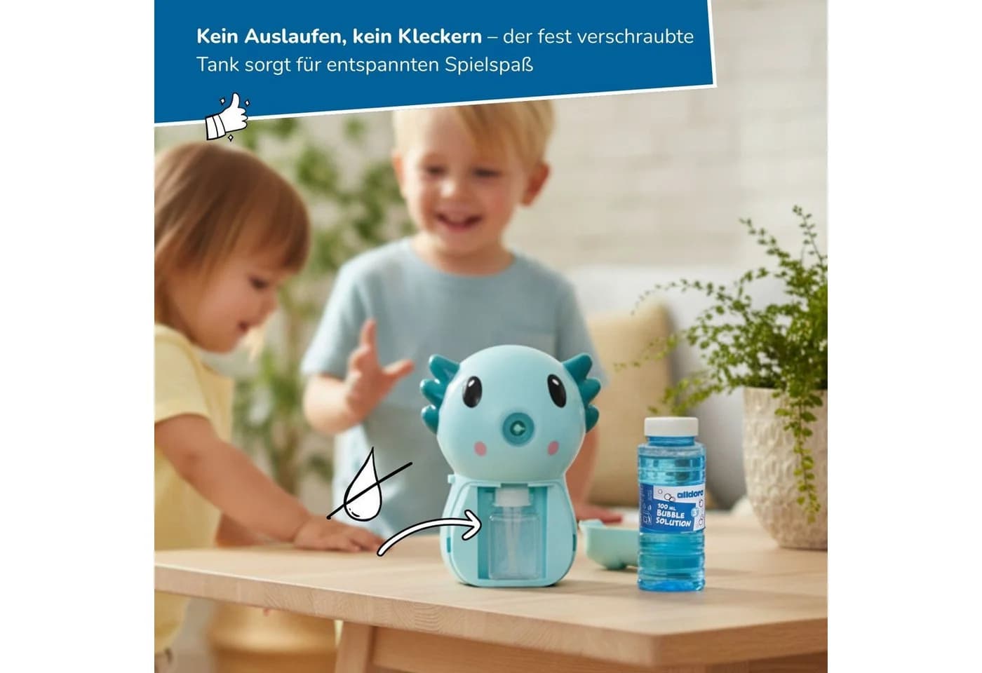 alldoro Seifenblasenmaschine 2in1 mit 1,2L Kanister & Axolotl Design - Bild 4