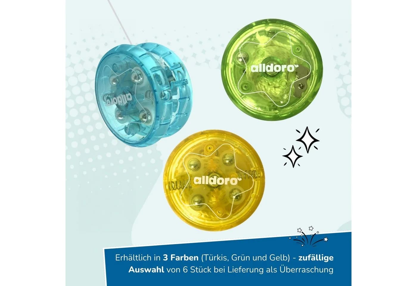 alldoro Fidget-Gadget LED Jojo 6er Set mit Leuchteffekt Geschicklichkeitsspielzeug - Bild 5