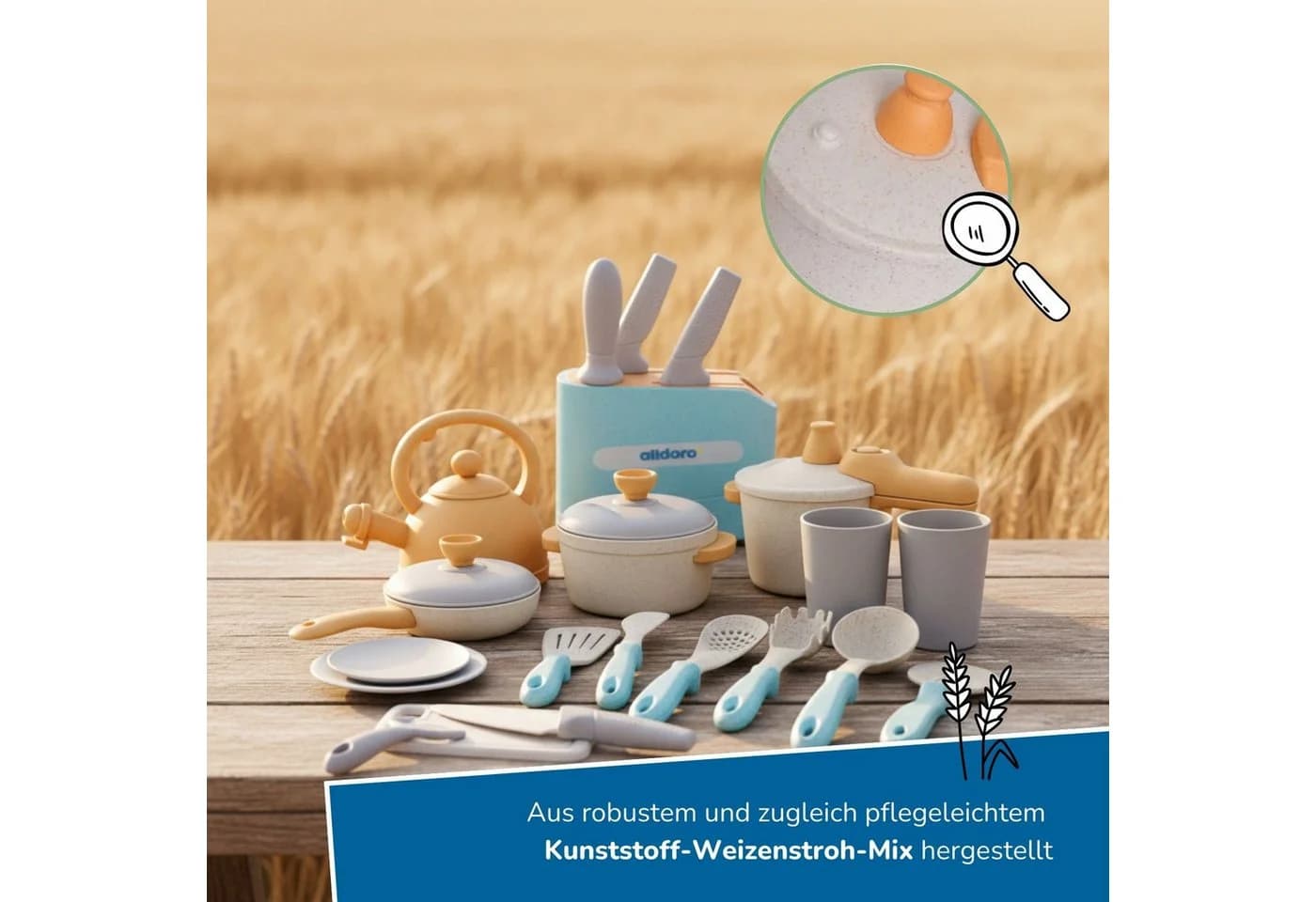 alldoro Spiel-Kochgeschirr Koch- und Geschirrset 21-teilig Messerblock - Bild 5