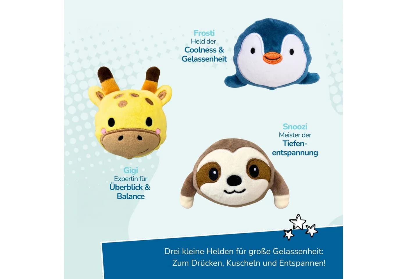 alldoro Plüschfigur 3er Set Anti-Stress Bälle Faultier Pinguin Giraffe - Bild 3