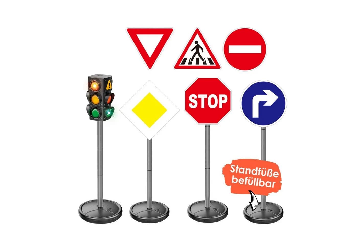 alldoro Spiel-Verkehrszeichen XL Verkehrsset mit Ampel & 6 Schildern Bunt - Bild 2