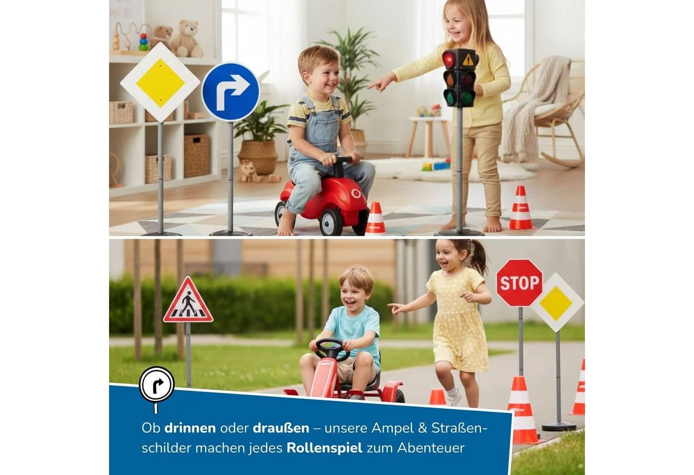 alldoro Spiel-Verkehrszeichen XL Verkehrsset mit Ampel & 6 Schildern Bunt - Bild 3
