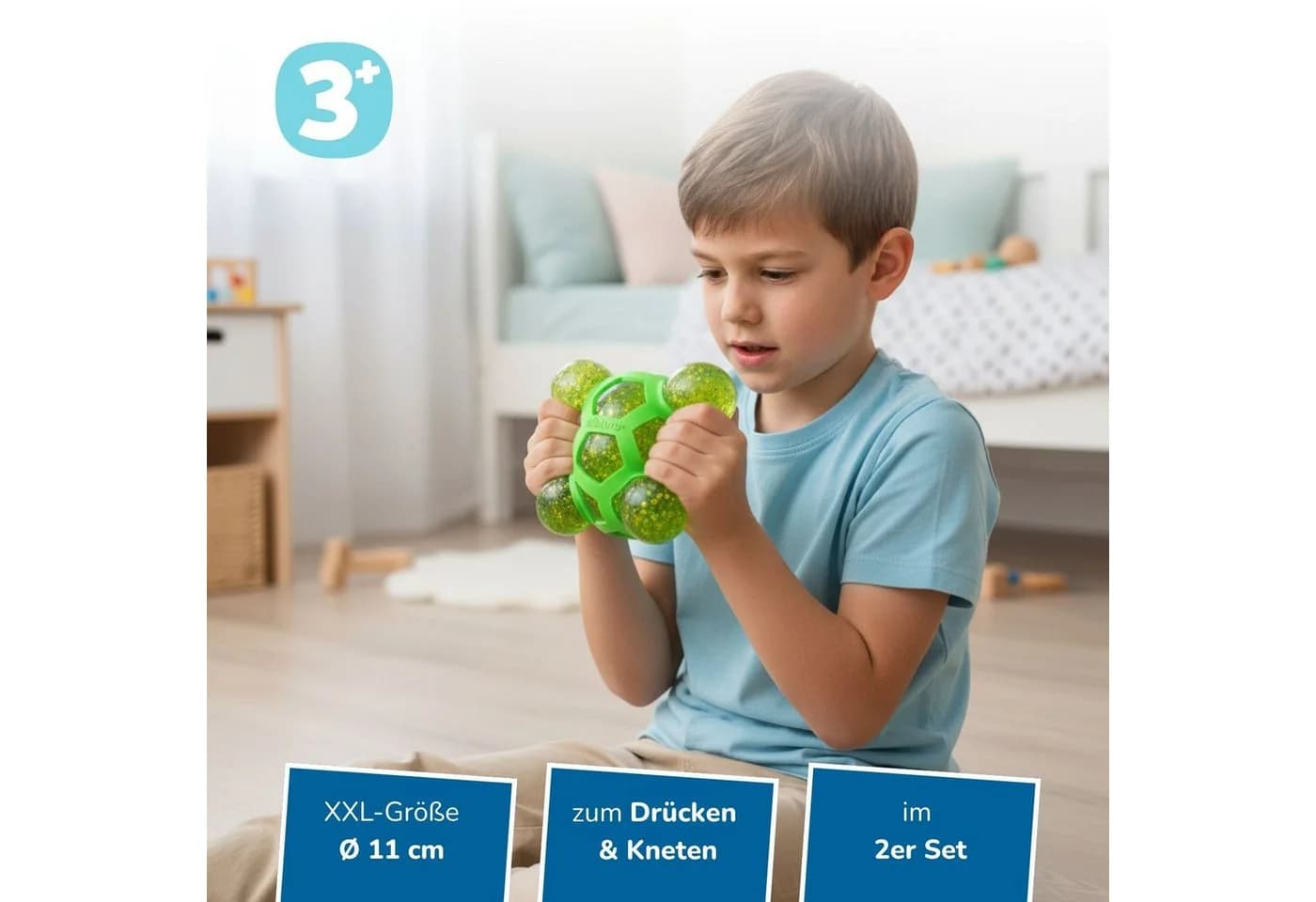 alldoro XXL Mesh Squishy 2er Set Grün Glitzer Anti Stress Ball