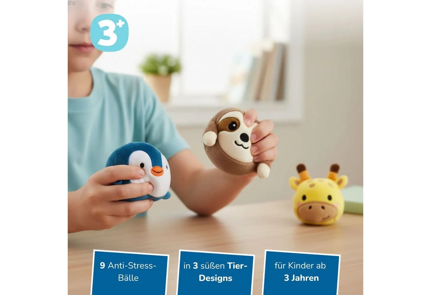 alldoro Plüschfigur 9er Set Kuschelweiche Anti-Stress Bälle Faultier Pinguin Giraffe