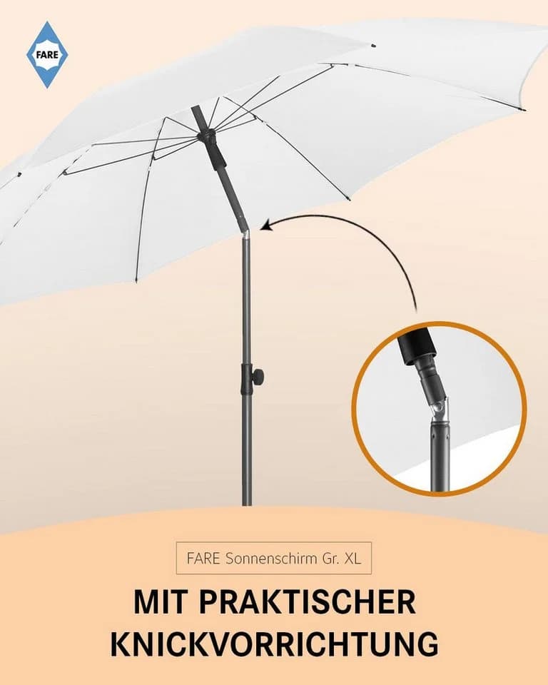 FARE Sonnenschirm XL weiß höhenverstellbar knickbar - Bild 5