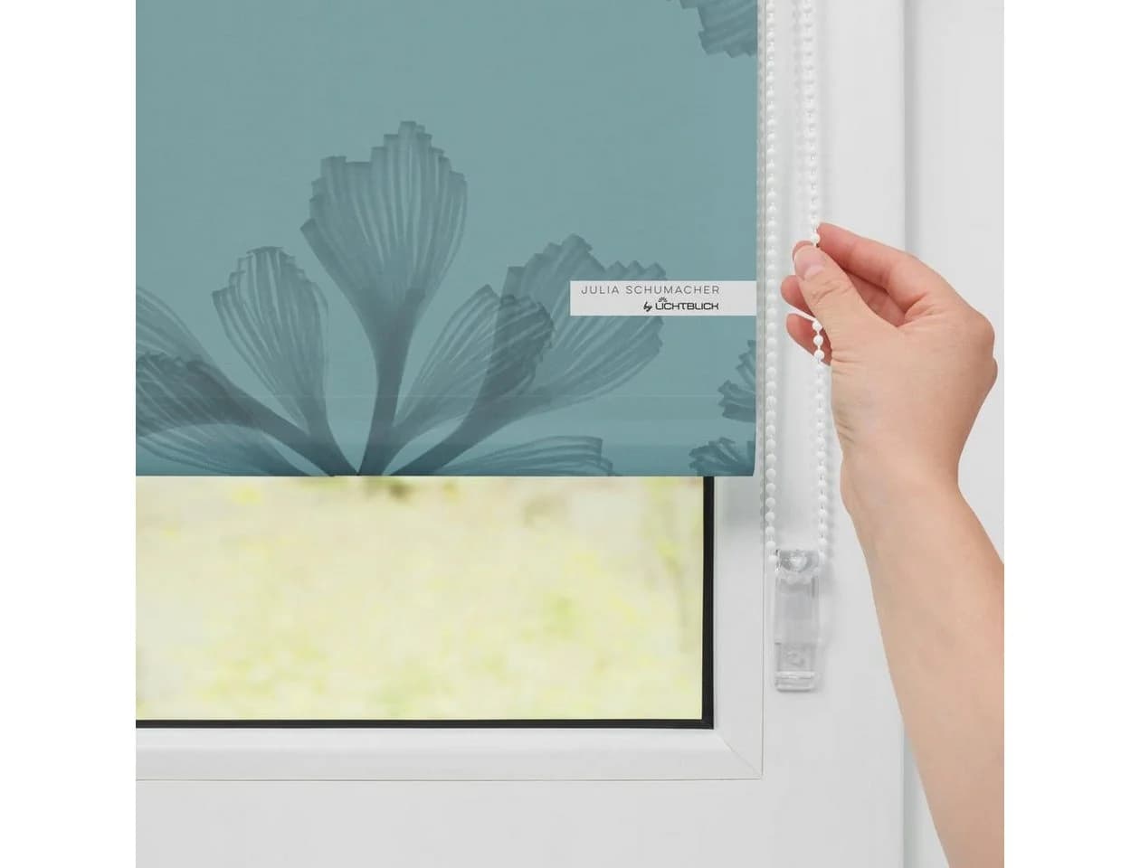 LICHTBLICK ORIGINAL Seitenzugrollo Aqua Floral Blau Klemmfix - Bild 5