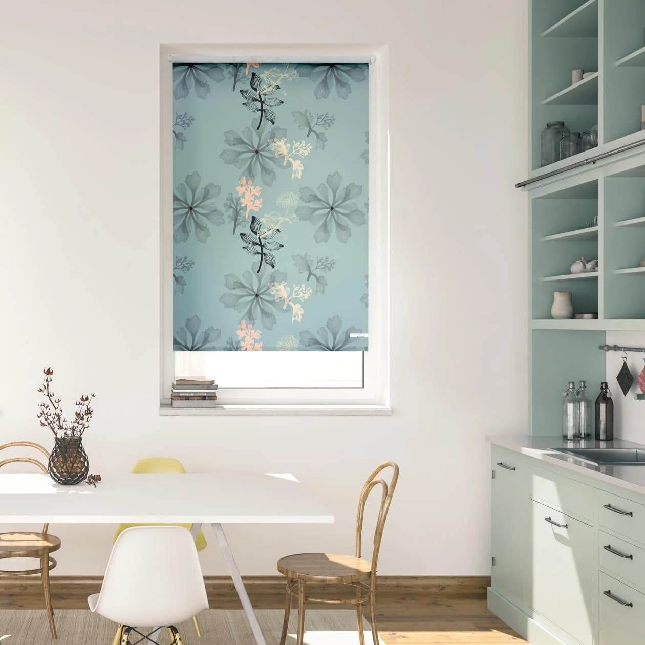 LICHTBLICK Rollo Klemmfix Aqua Floral Blau 100% Verdunkelung - Bild 2