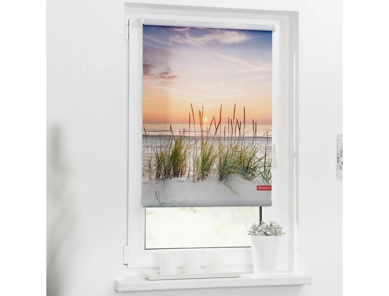 LICHTBLICK ORIGINAL Seitenzugrollo Nordseestrand Rot Weiß Verdunkelung - Bild 2
