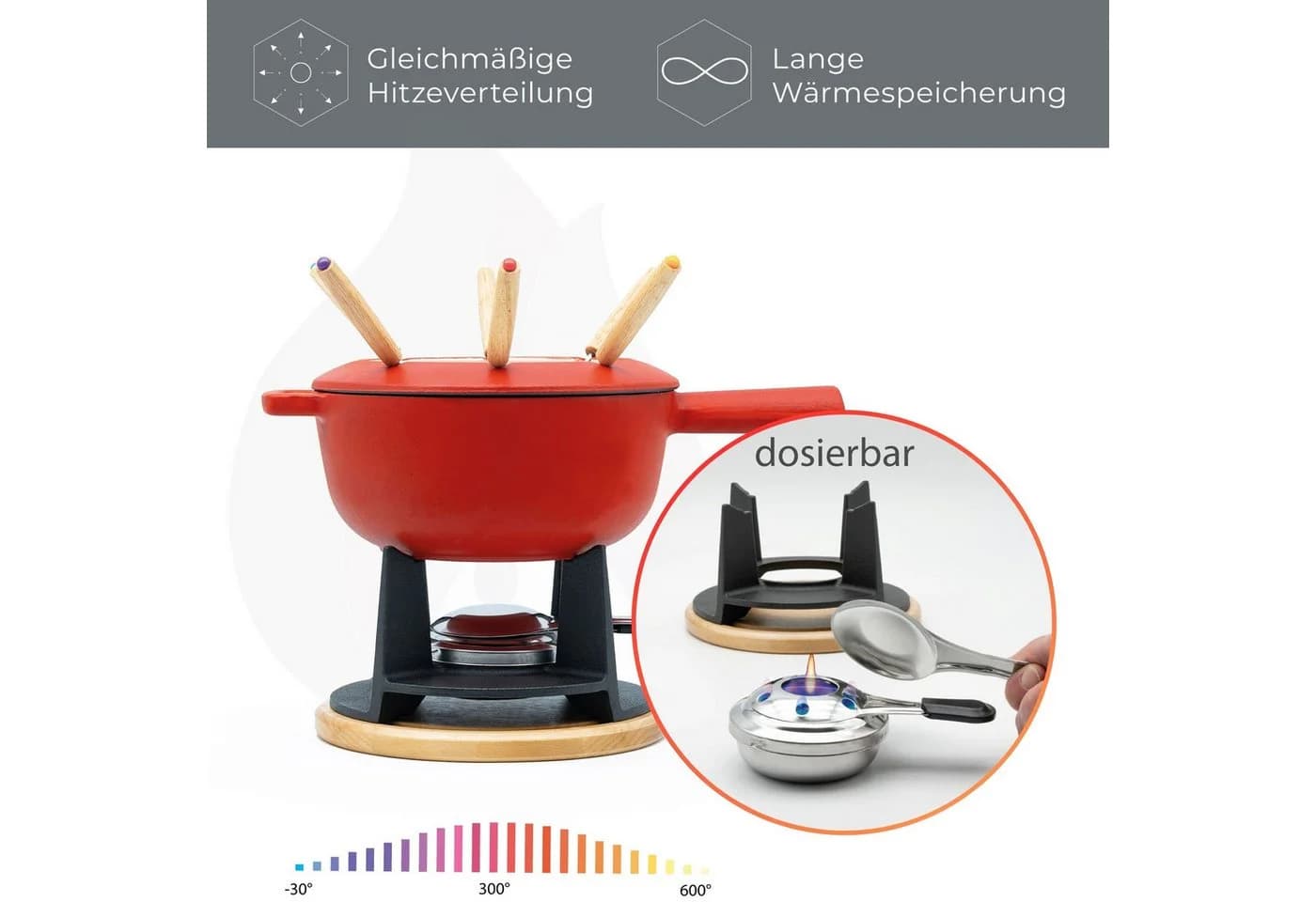 osoltus Käsefondue Gusseisen matt rot Emaille - Bild 5