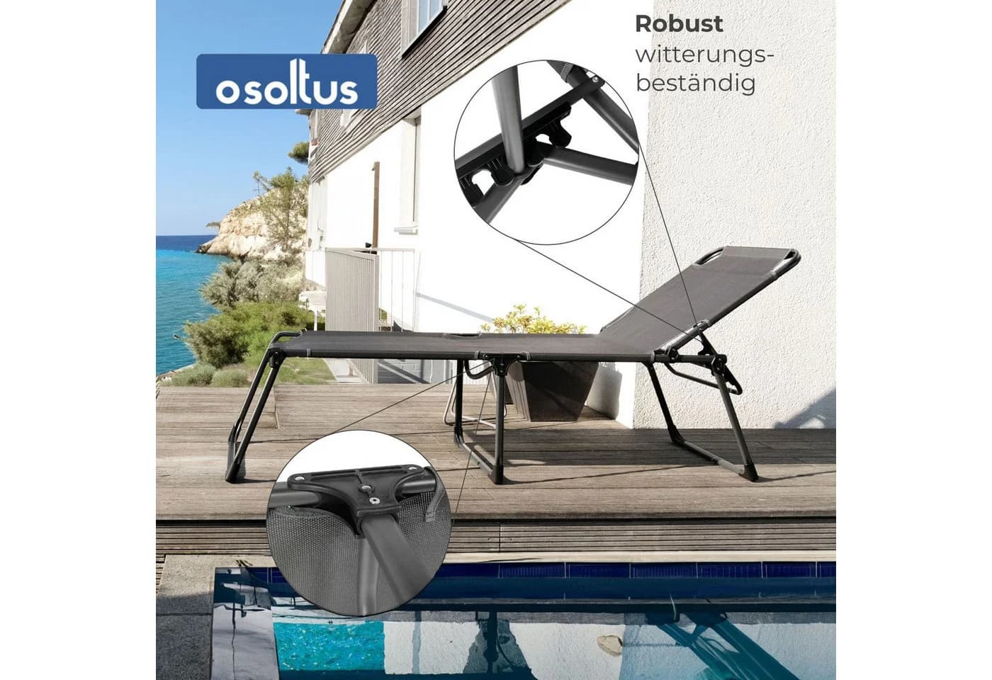 osoltus XXL Sonnenliege Anthrazit Aluminium mit verstellbarer Rückenlehne - Bild 4