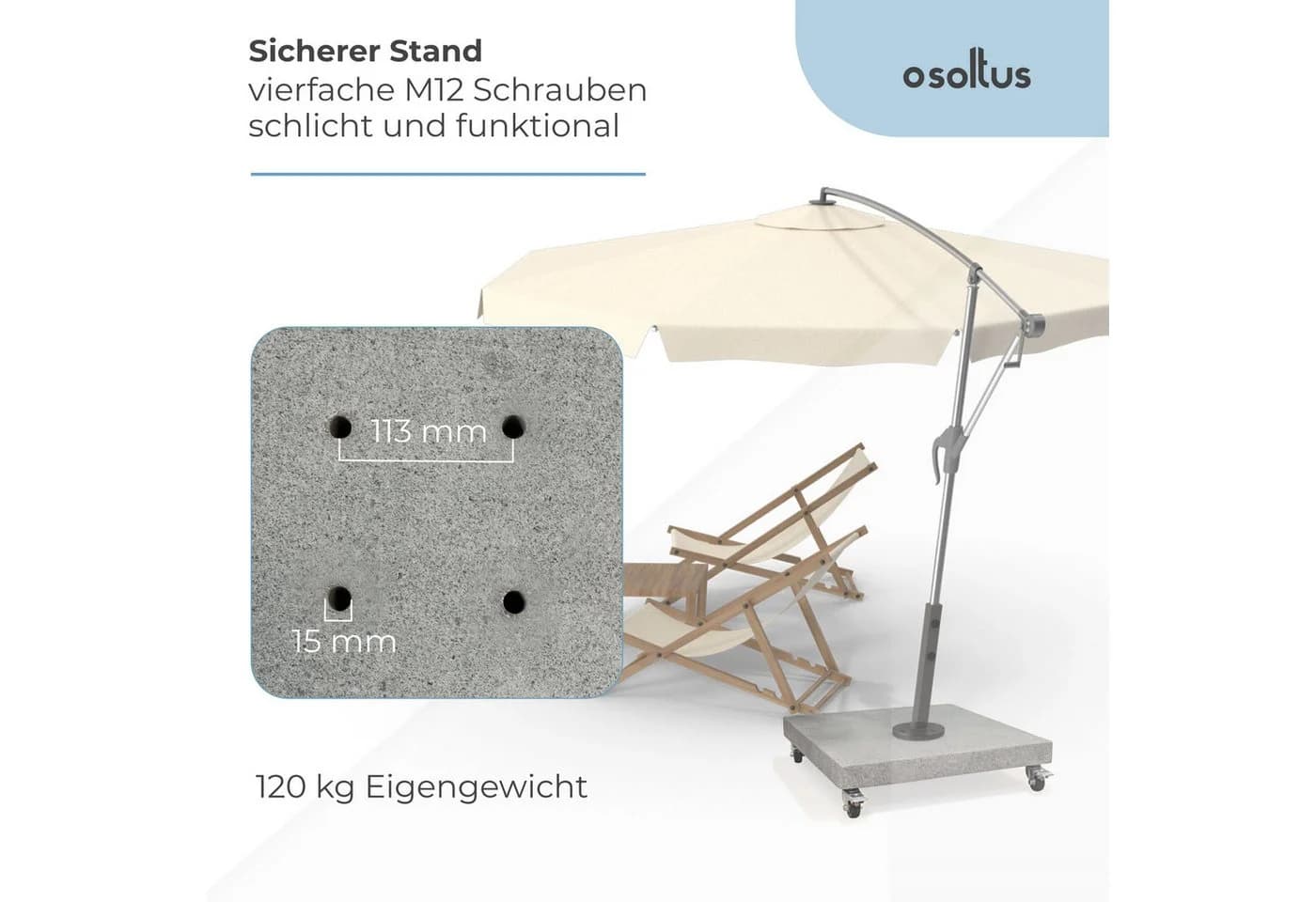 osoltus Granit Schirmständer 120 kg mit Rollen grau - Bild 5