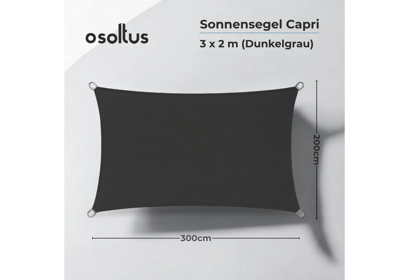 osoltus Sonnensegel 3x2m Dunkelgrau UV-Schutz Wasserabweisend - Bild 3