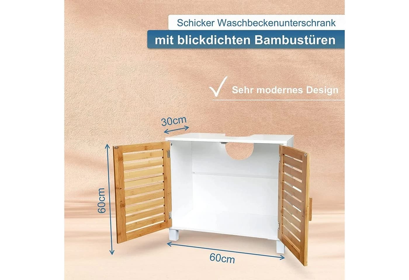 osoltus Bad Waschbecken Unterschrank Kopenhagen Bambus Holz Weiß - Bild 4