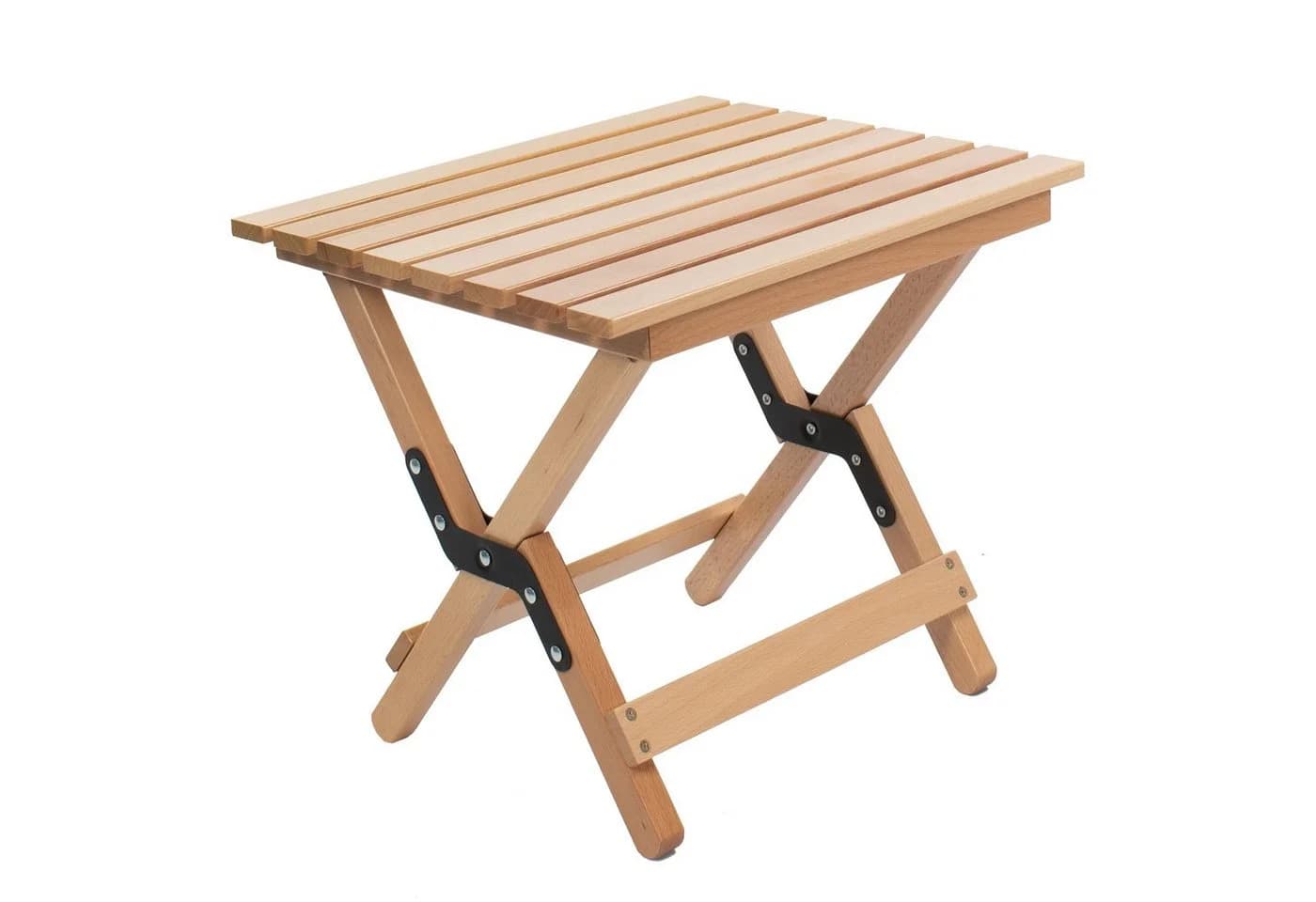 osoltus Campingstuhl 2in1 Holz Falthocker Beistelltisch Natur
