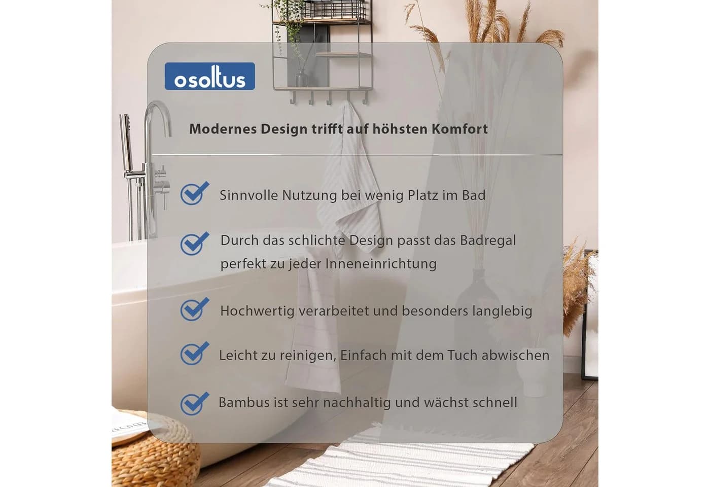 osoltus Badregal Osaka Unterschrank Weiß Bambus 2 Türen - Bild 5